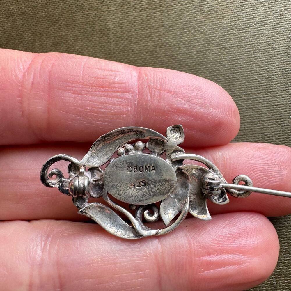 Vintage BOMA 925 Sterling Silver and Amber Brooch - Picture 4 of 5
